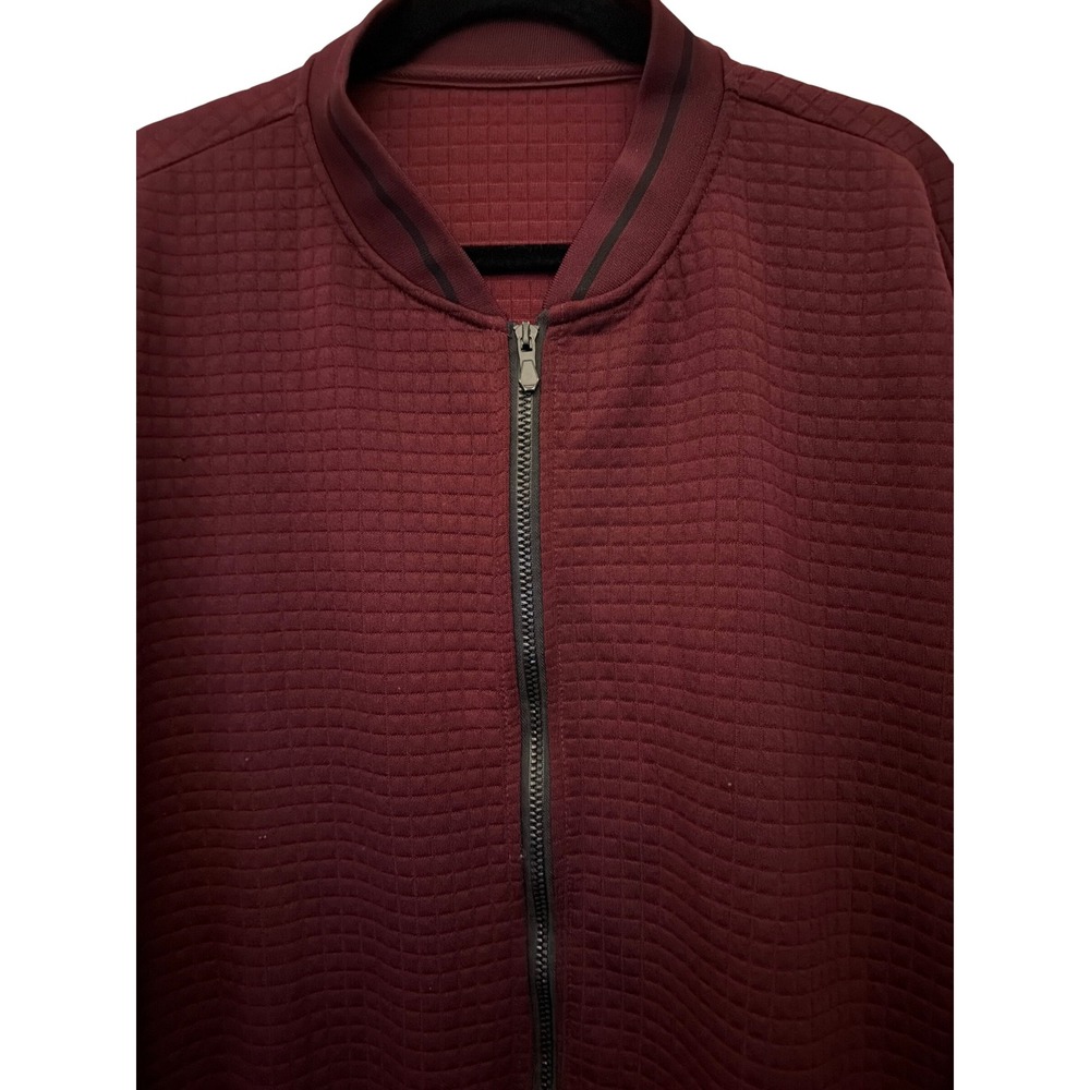 Mens Burgundy Quilted Grid Bomber Jacket Full Zip Sleeve Pocket XXXL - Picture 4 of 12